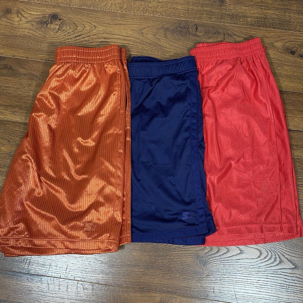 3 Mens Starter Basketball Shorts Large Red Orange Blue Athletic Size Medium